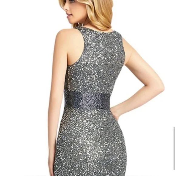 Mac Duggal Sequin V-Neck Empire Waist Sleeveless Gown Size 8 Charcoal NWT 4930 - Picture 4 of 15
